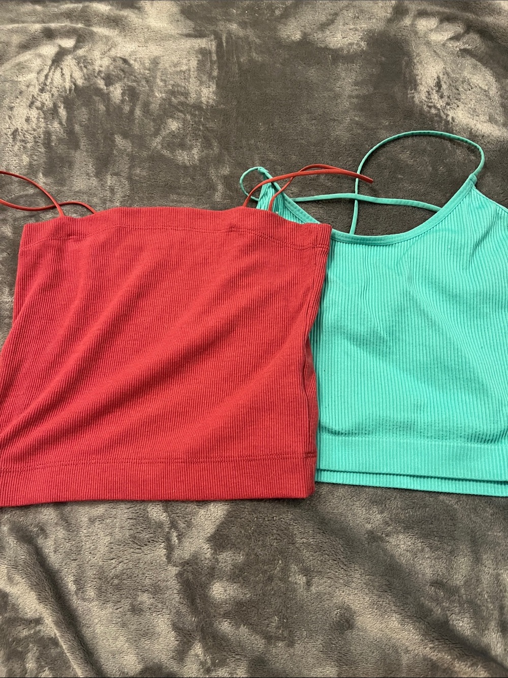 American Eagle Outfitters Ribbed Spaghetti Strap Crop Tops - Red & Teal